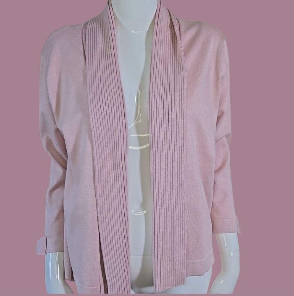 Premise Pink Cardigan Sweater Open-Front Hip-Length